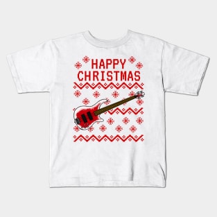 Bass Guitar Ugly Christmas Bassist Musician Kids T-Shirt